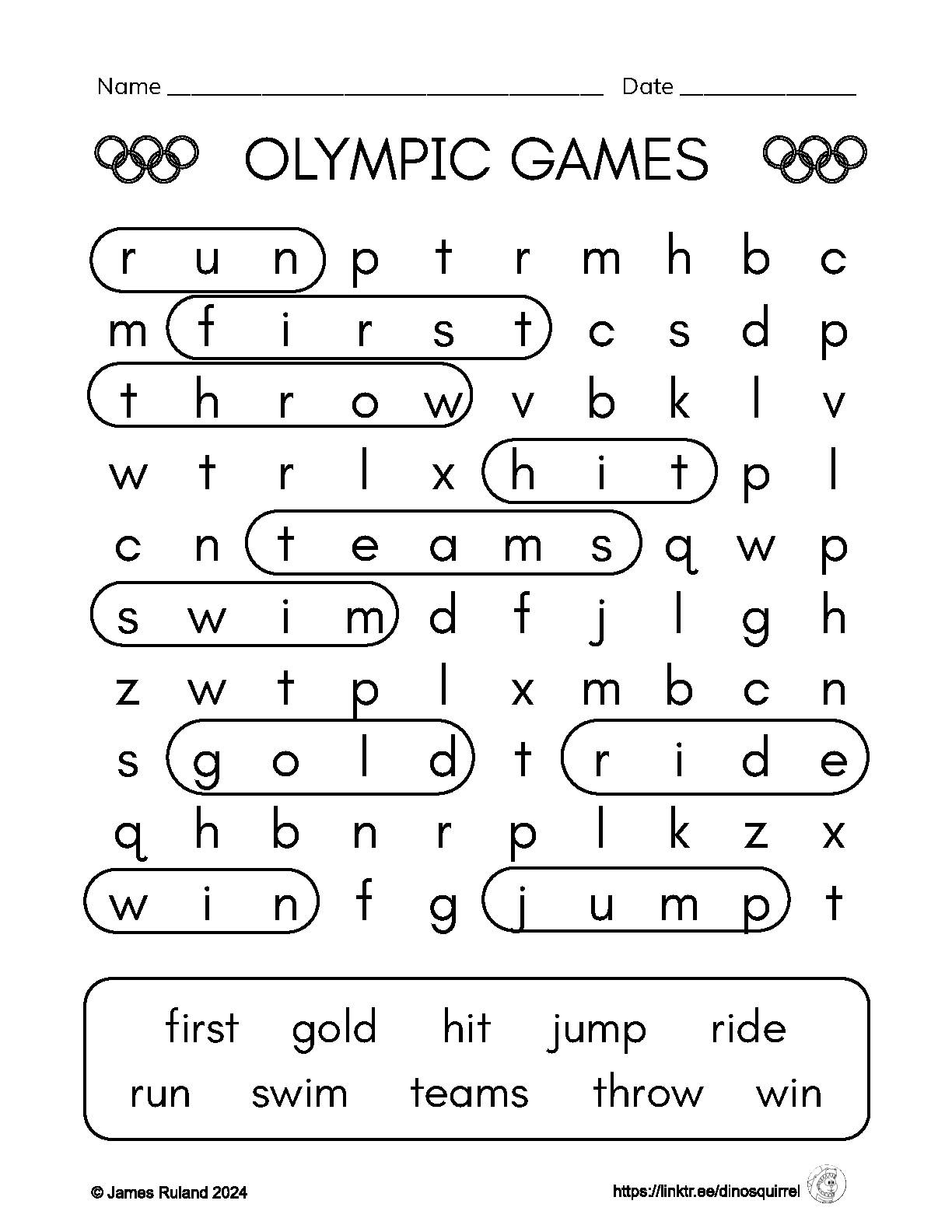 Olympics Word Search Printable