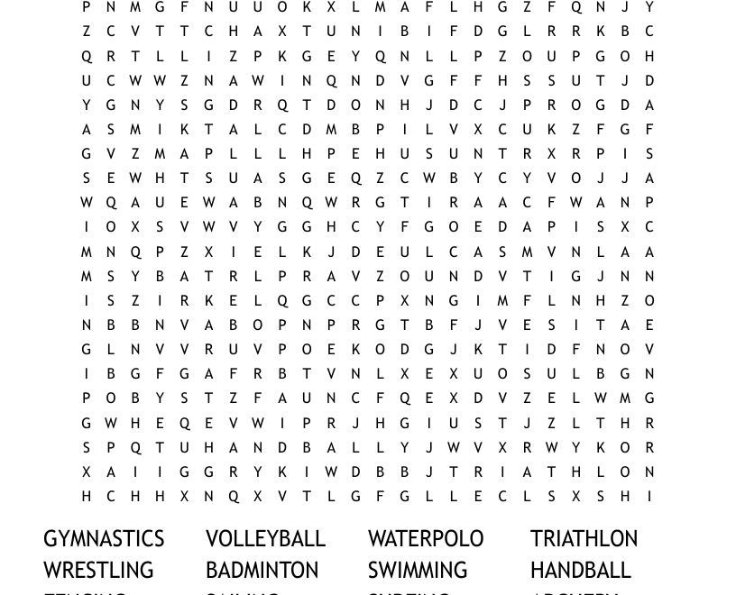 OLYMPIC SPORTS 2020 Word Search WordMint