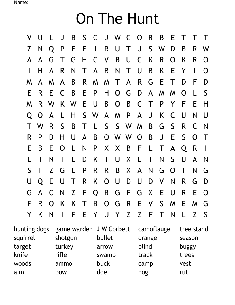 On The Hunt Word Search WordMint