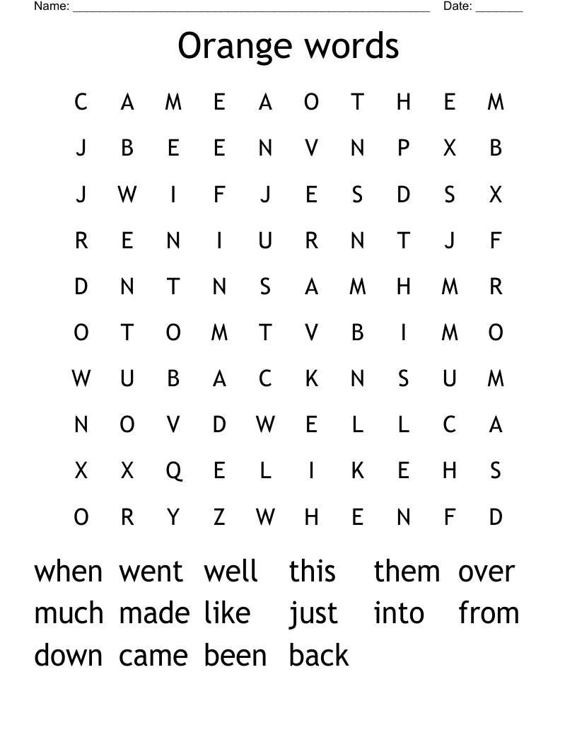 Orange Words Word Search WordMint