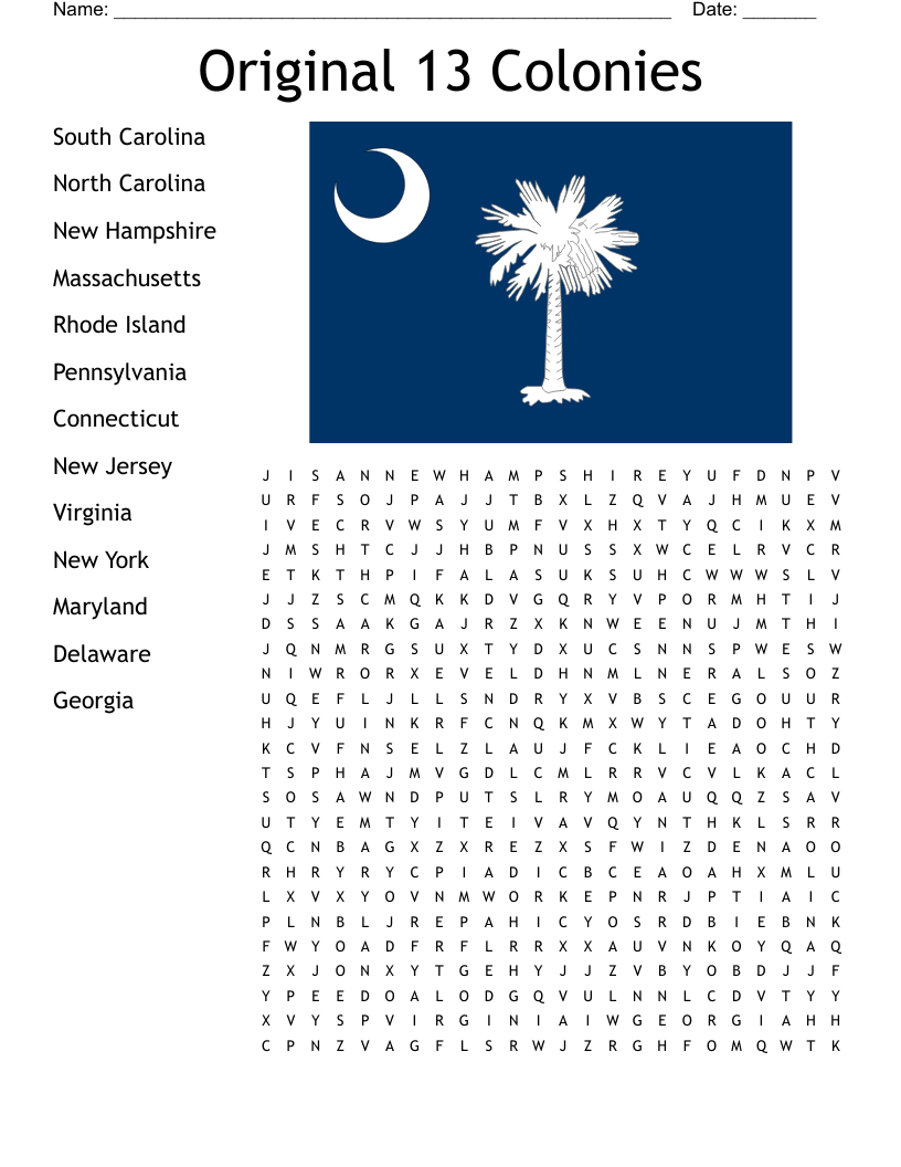 Original 13 Colonies Word Search WordMint Original 13 Colonies Word Search WordMint