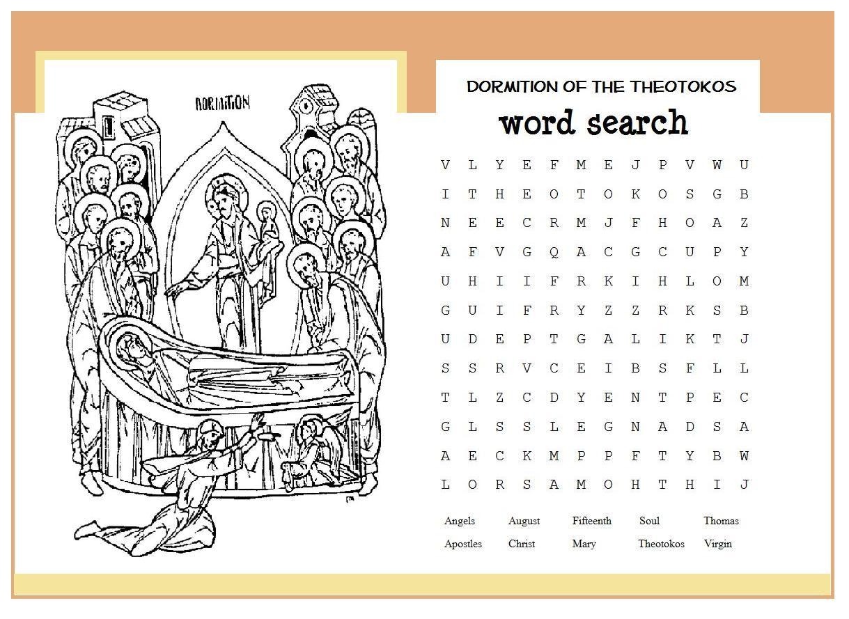 Orthodox Sunday School Resources DORMITION WORD SEARCH Here s A Word Search And 