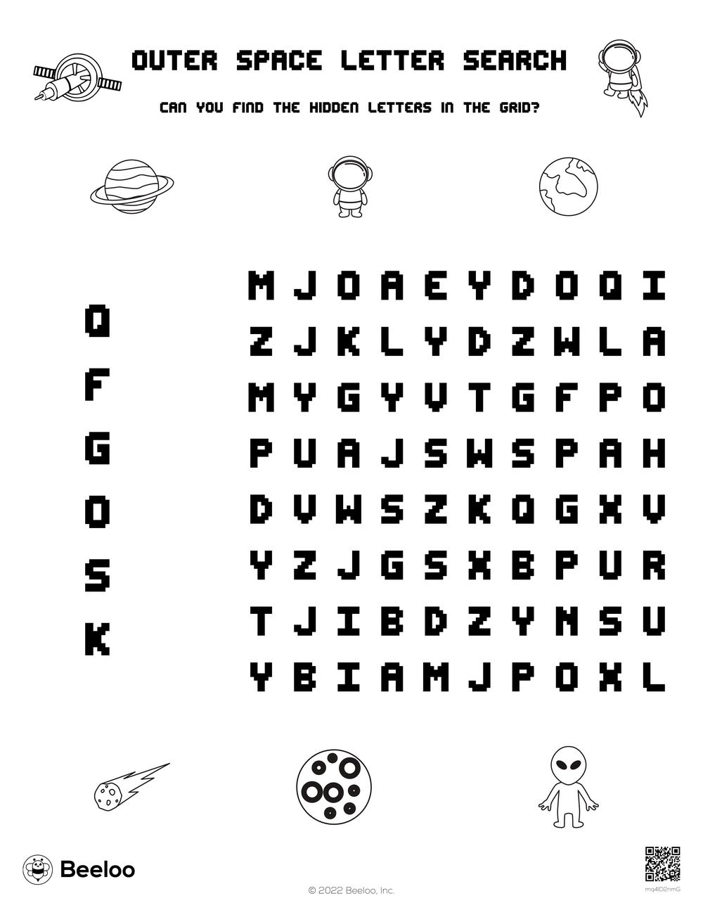 Space Themed Word Search Printable