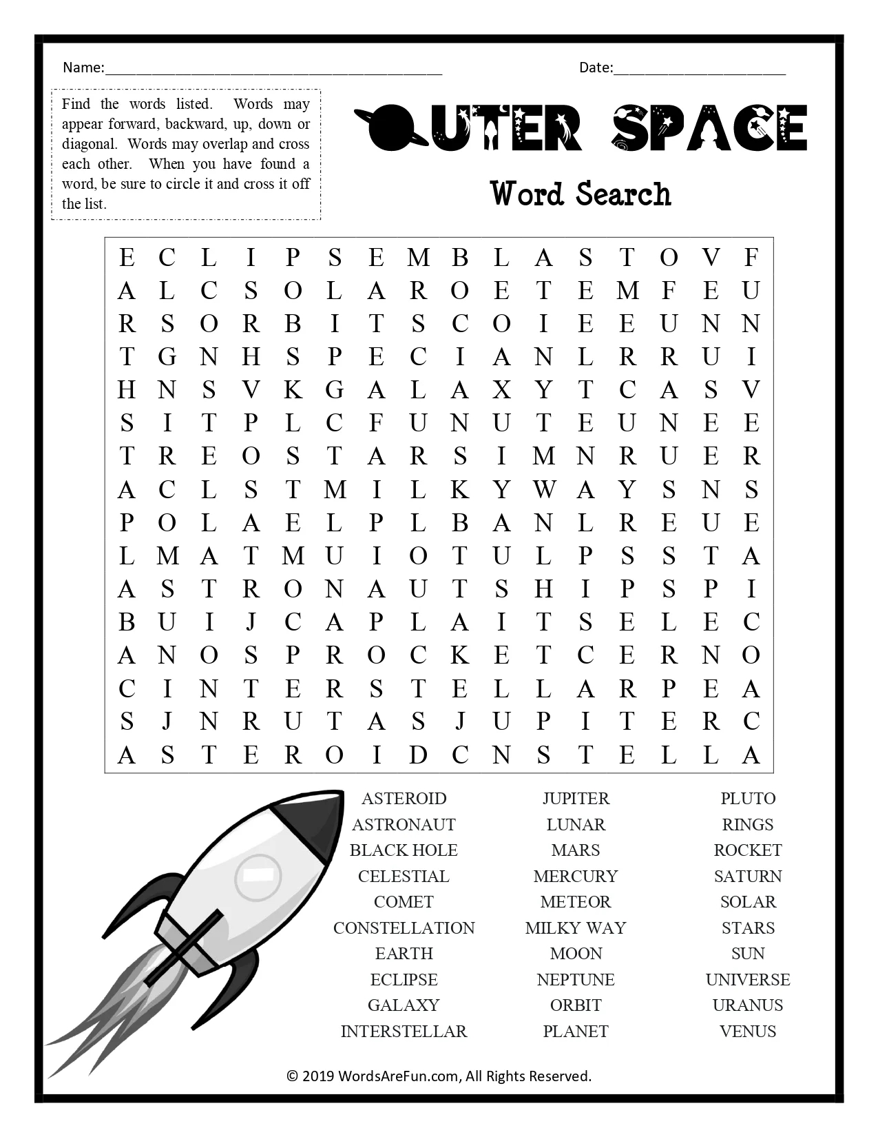 Outer Space Word Search Printable Science Vocabulary Activity For Astronomy Solar System Lessons Payhip