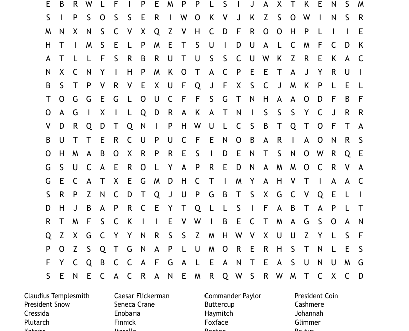 Overly Complicated Hunger Games WordSearch WordMint