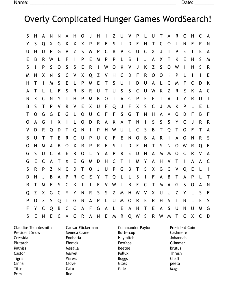 Overly Complicated Hunger Games WordSearch WordMint