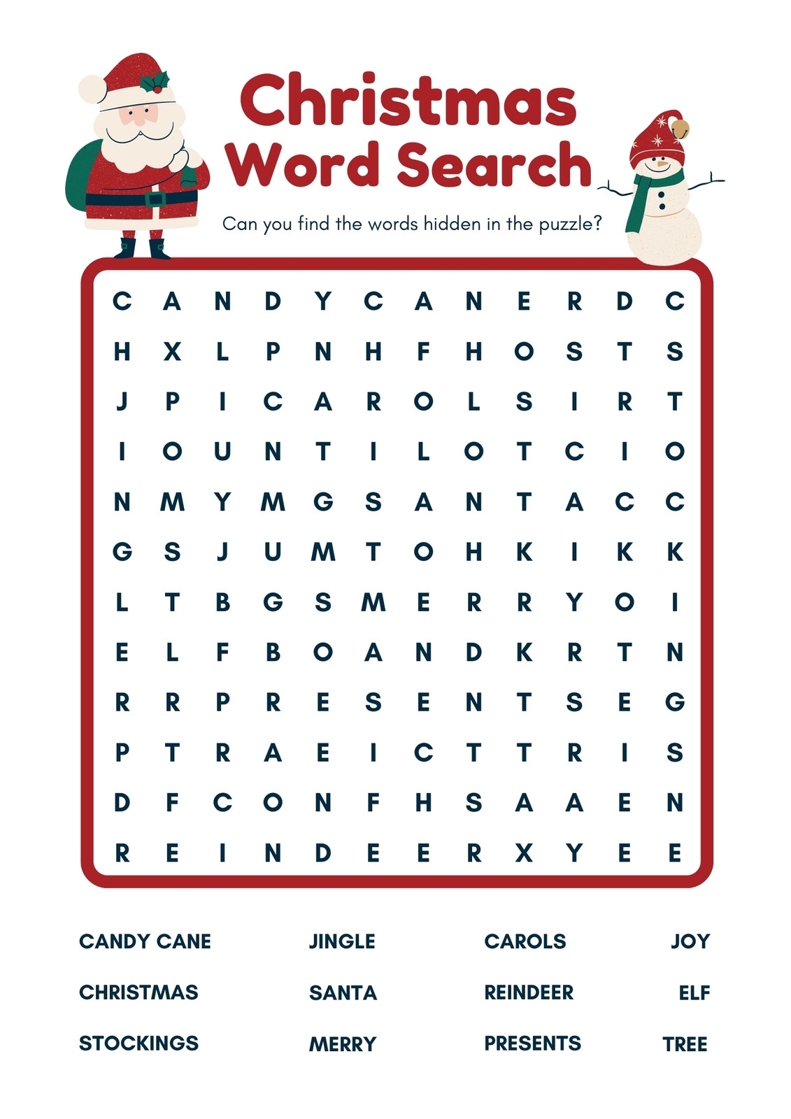Free Printable Christmas Word Search Activities