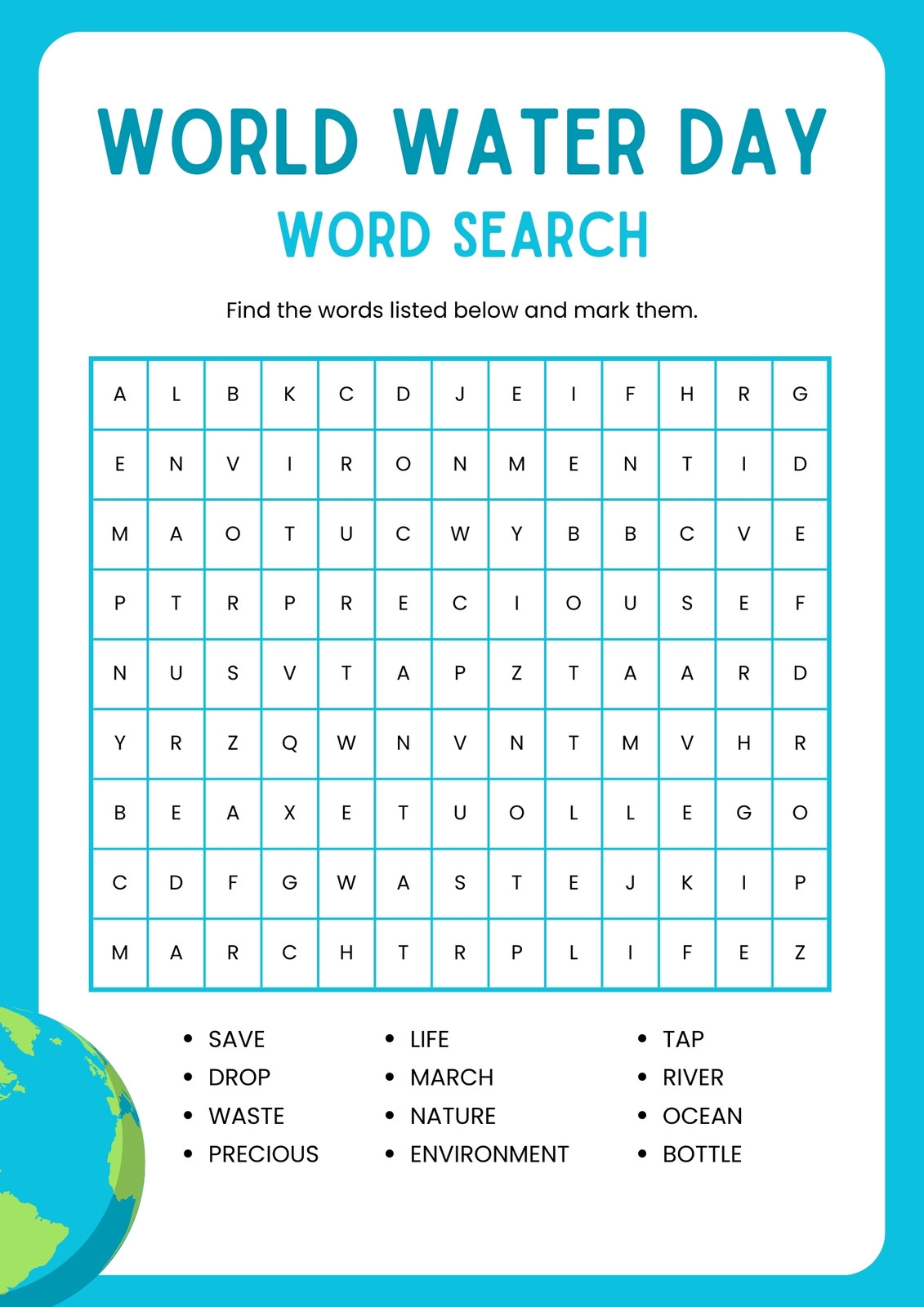 Water Word Search Printable Water Word Search Printable