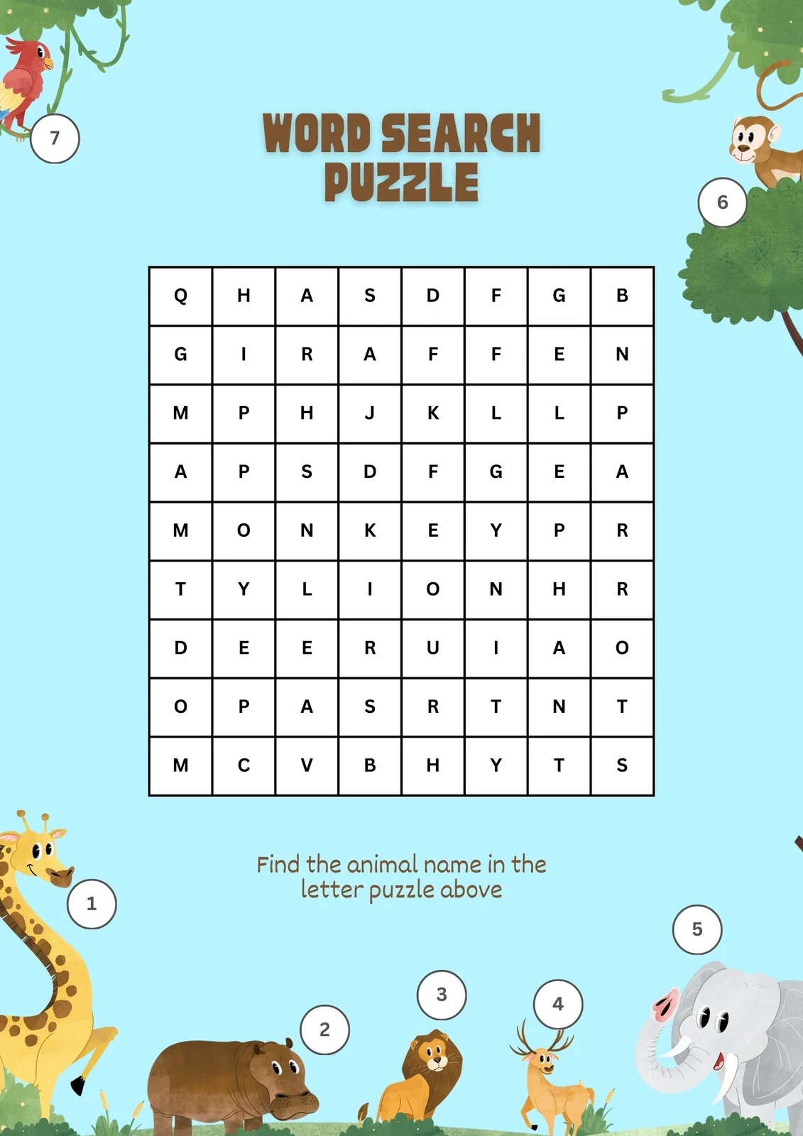 Free Printable Medium Leve Animall Word Search
