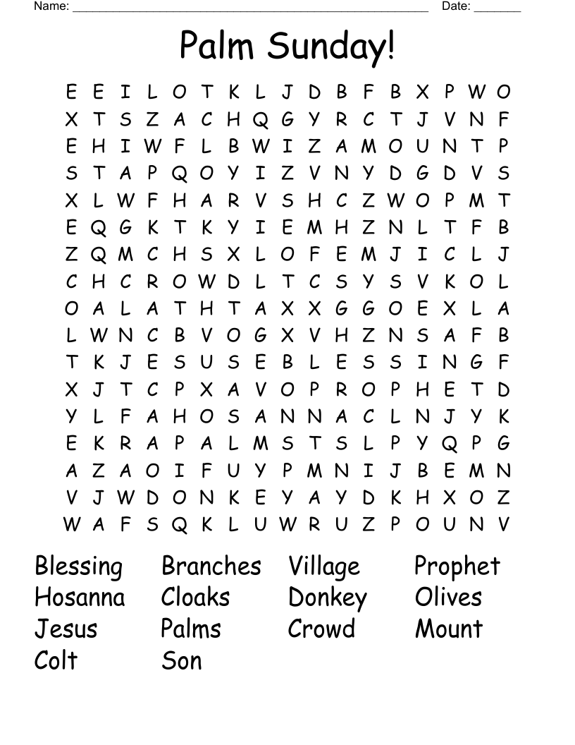 Palm Sunday Word Search WordMint