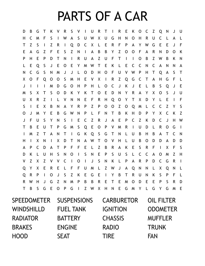PARTS OF A CAR Word Search WordMint