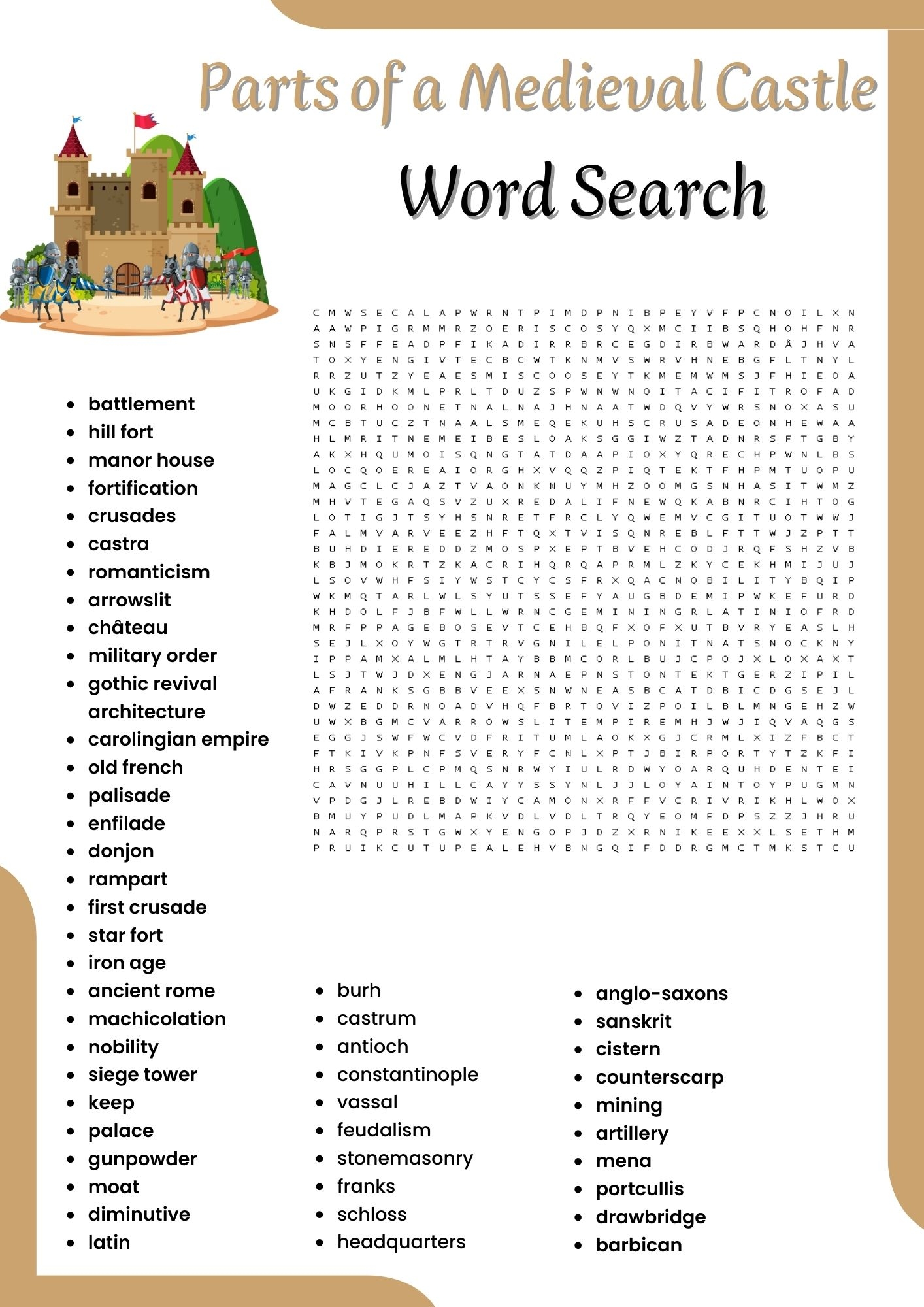 Parts Of A Medieval Castle Word Search Puzzle Worksheet Activities For Kids Made By Teachers