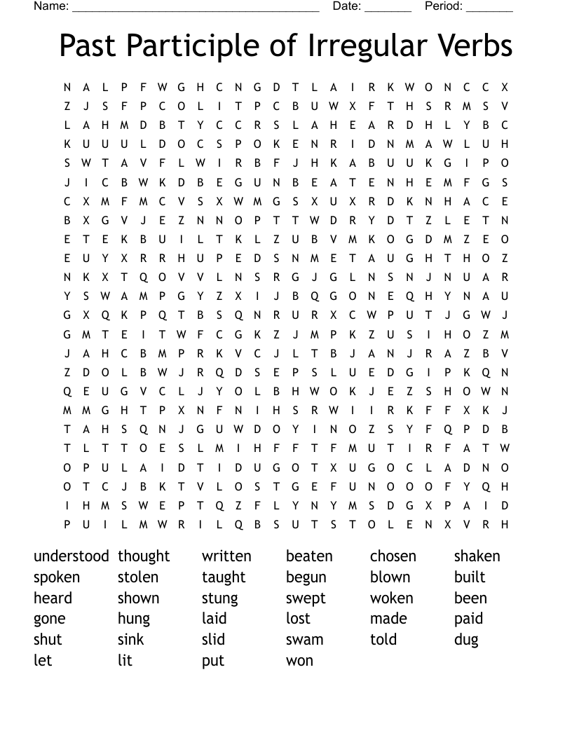 Past Participle Of Irregular Verbs Word Search WordMint