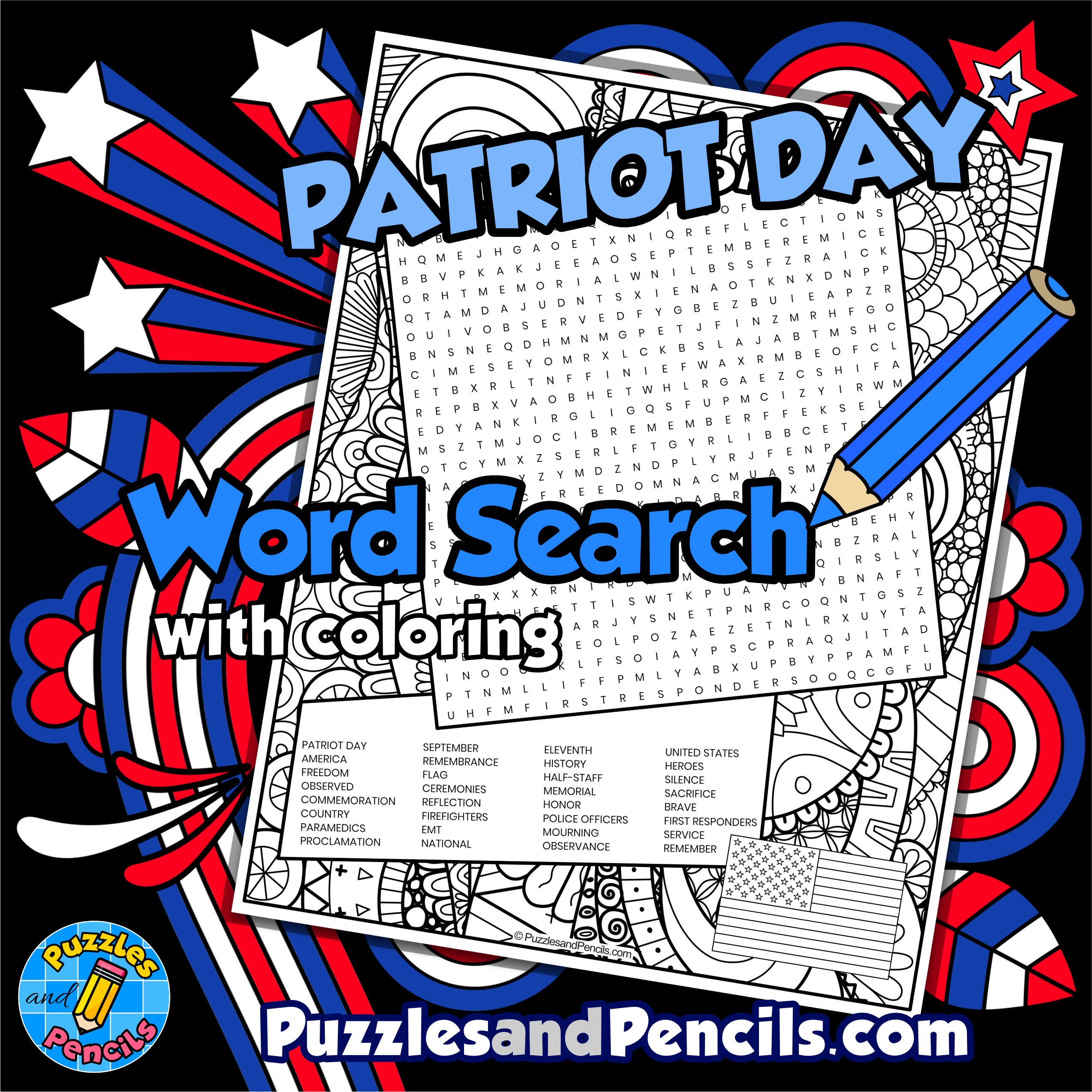 Patriot Day Word Search Puzzle With Coloring Wordsearch Made By Teachers