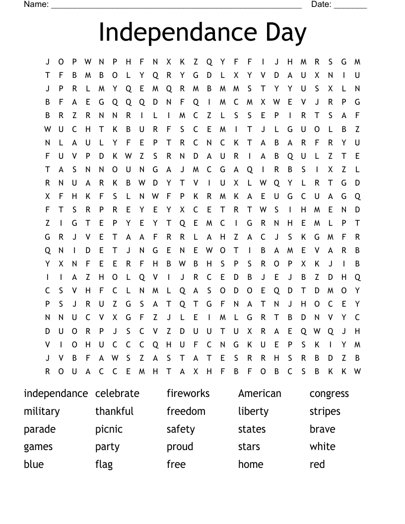 Patriotic Puzzle Word Search WordMint
