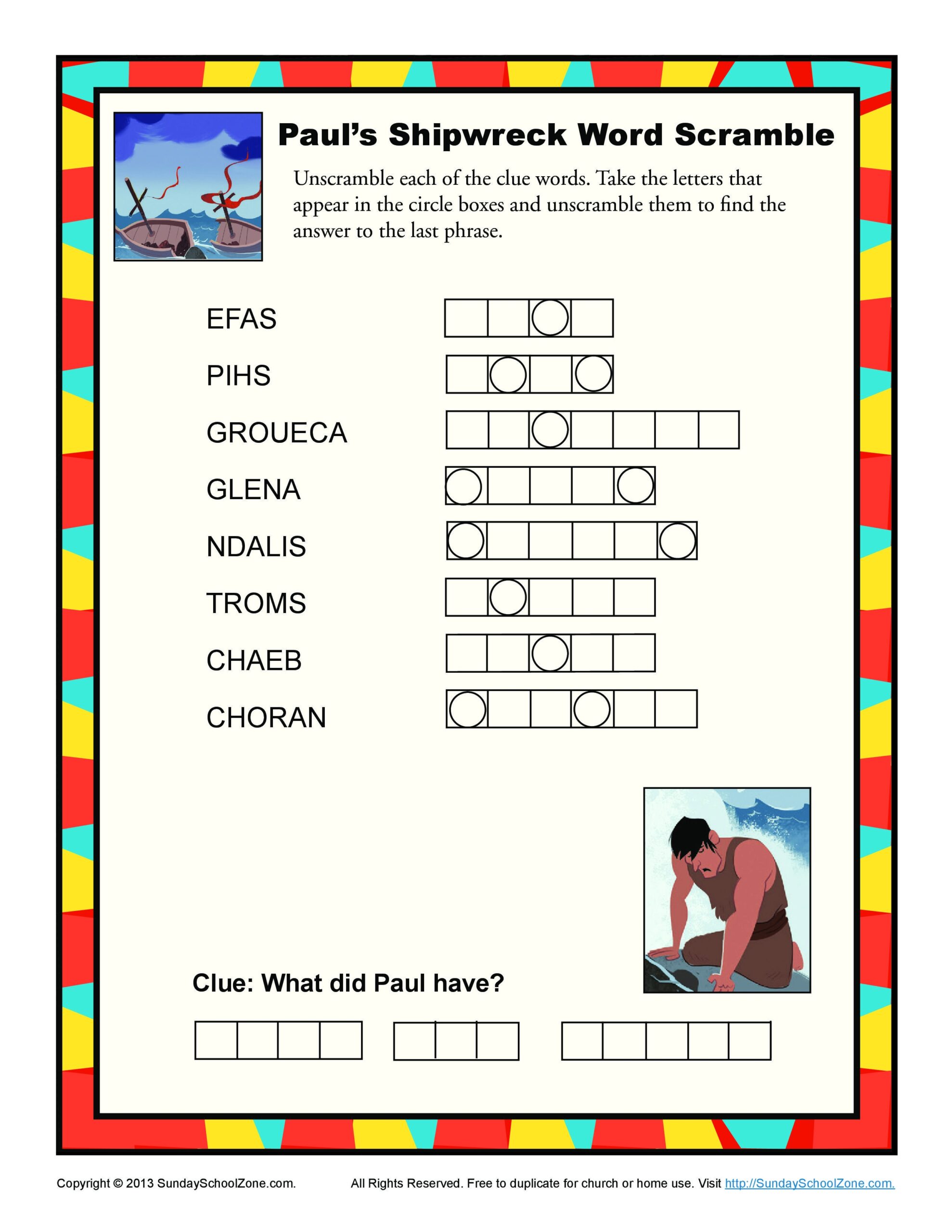 Paul s Shipwreck Word Scramble