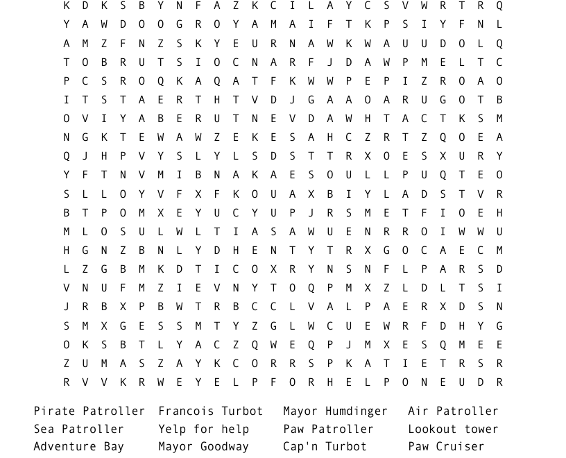 Paw Patrol Words And Names Word Search WordMint