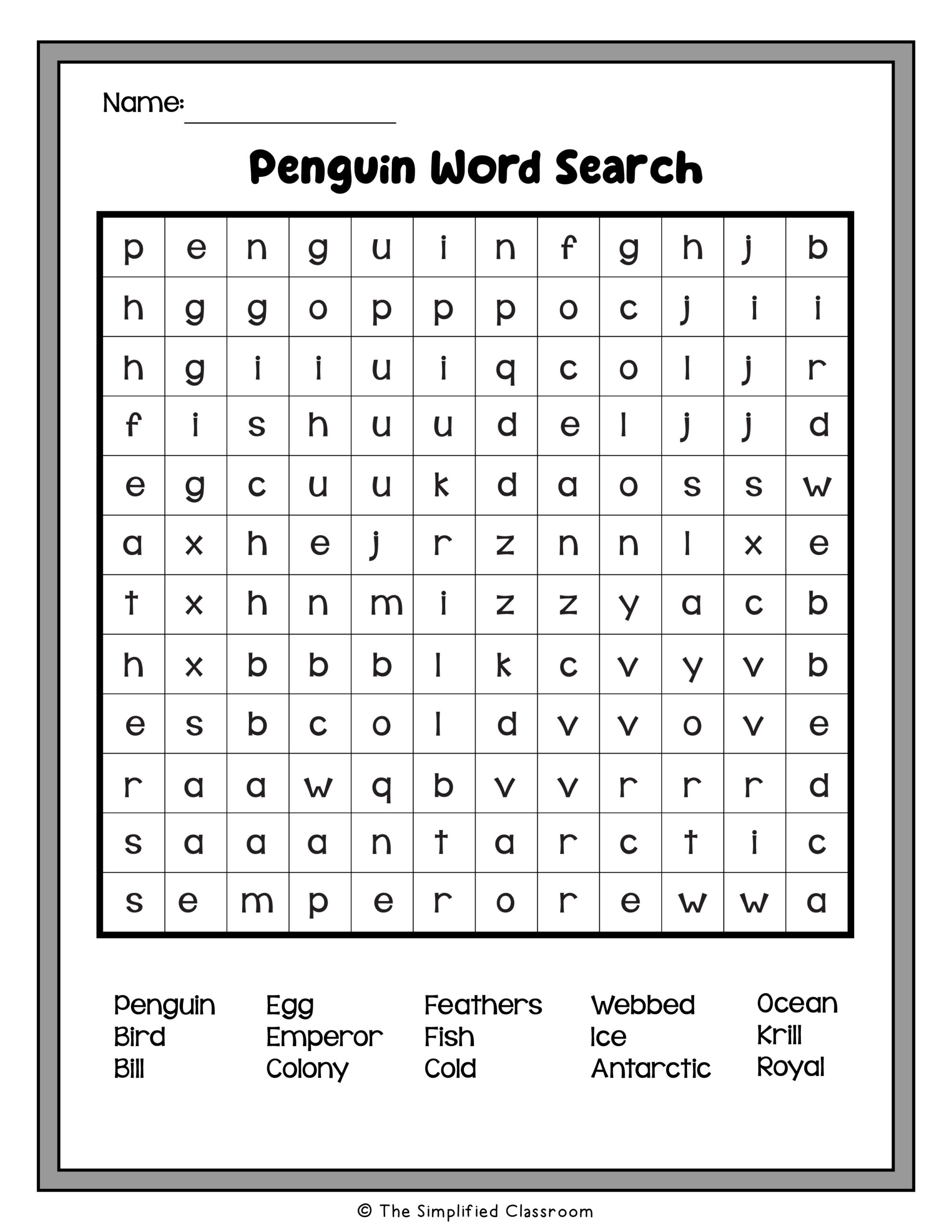 Penguin Printables Activity Set The Simplified Classroom