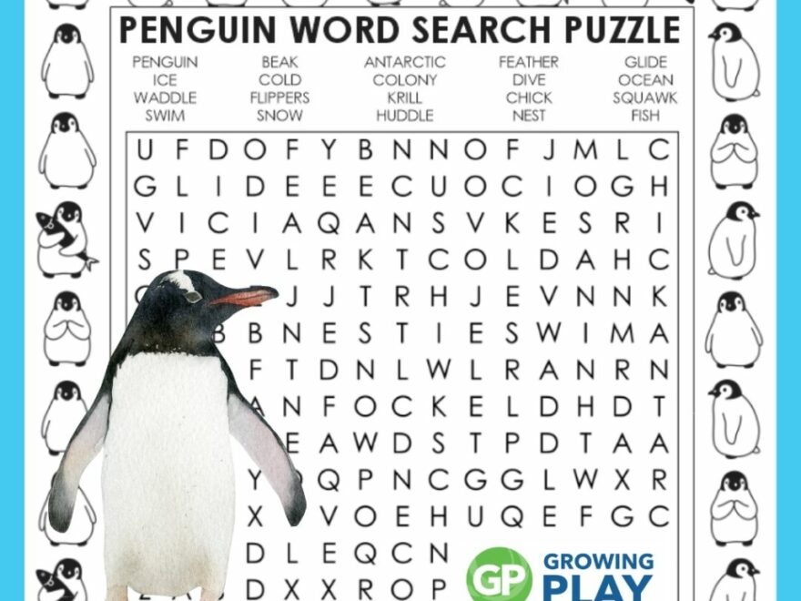 Penguin Word Search Free Printable PDF Growing Play