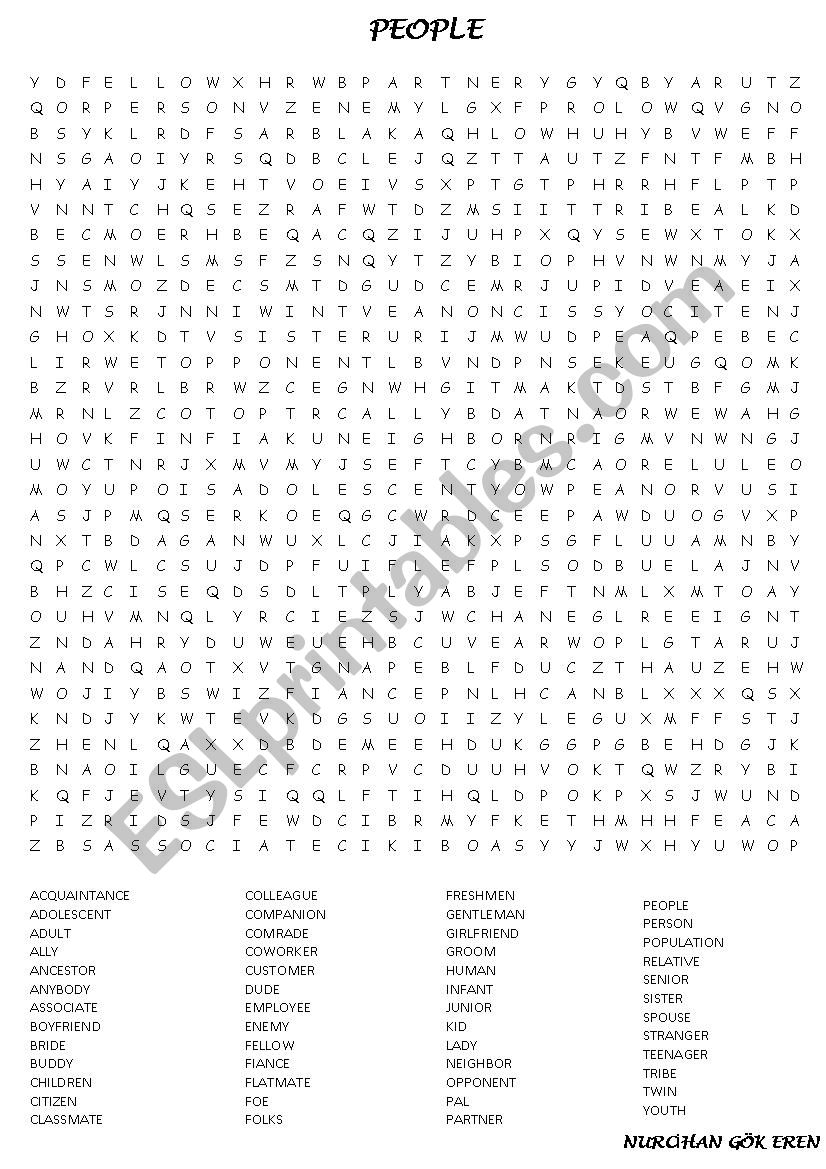 People Wordsearch Puzzle ESL Worksheet By Holyshine