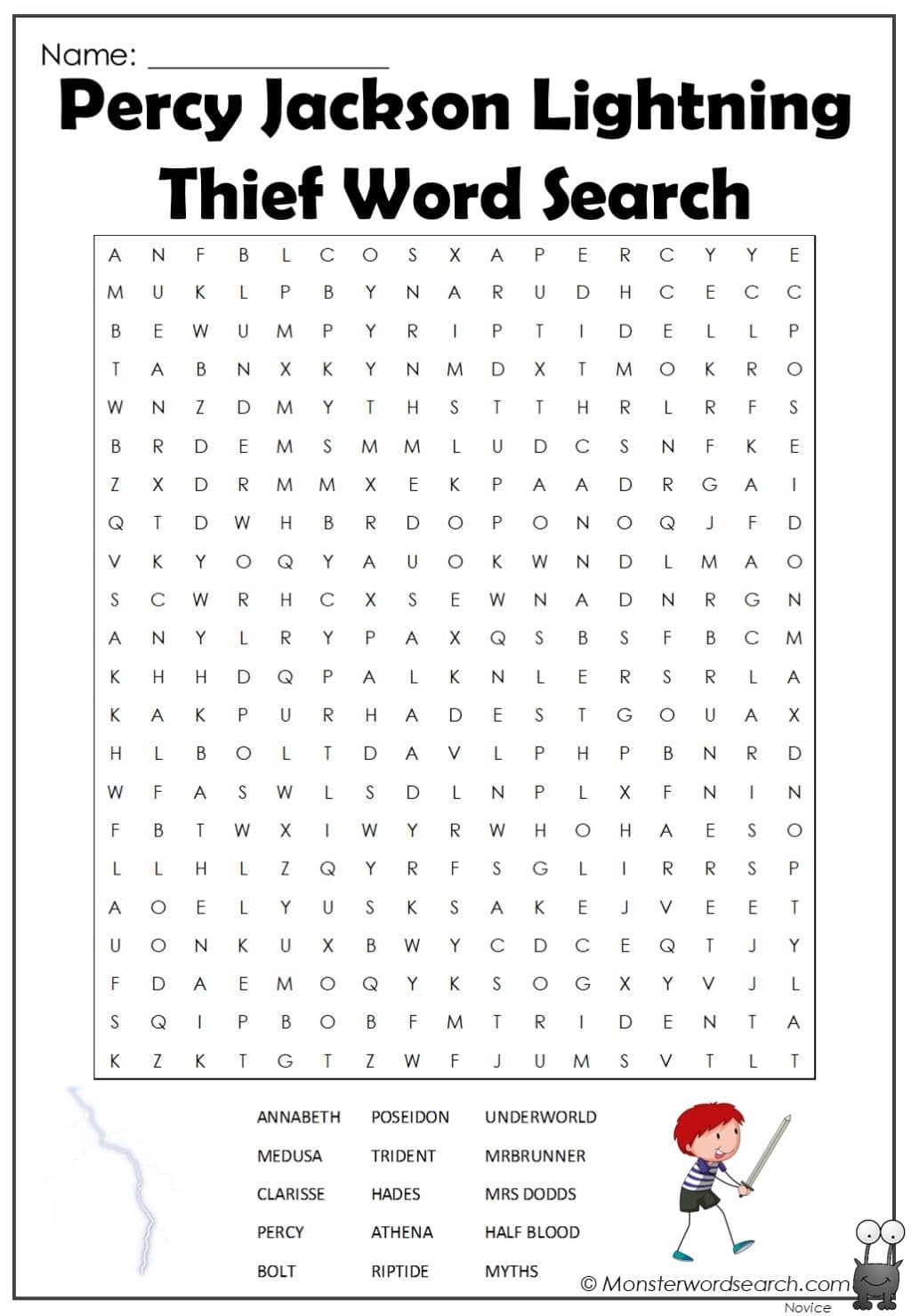 Percy Jackson Word Search Printable