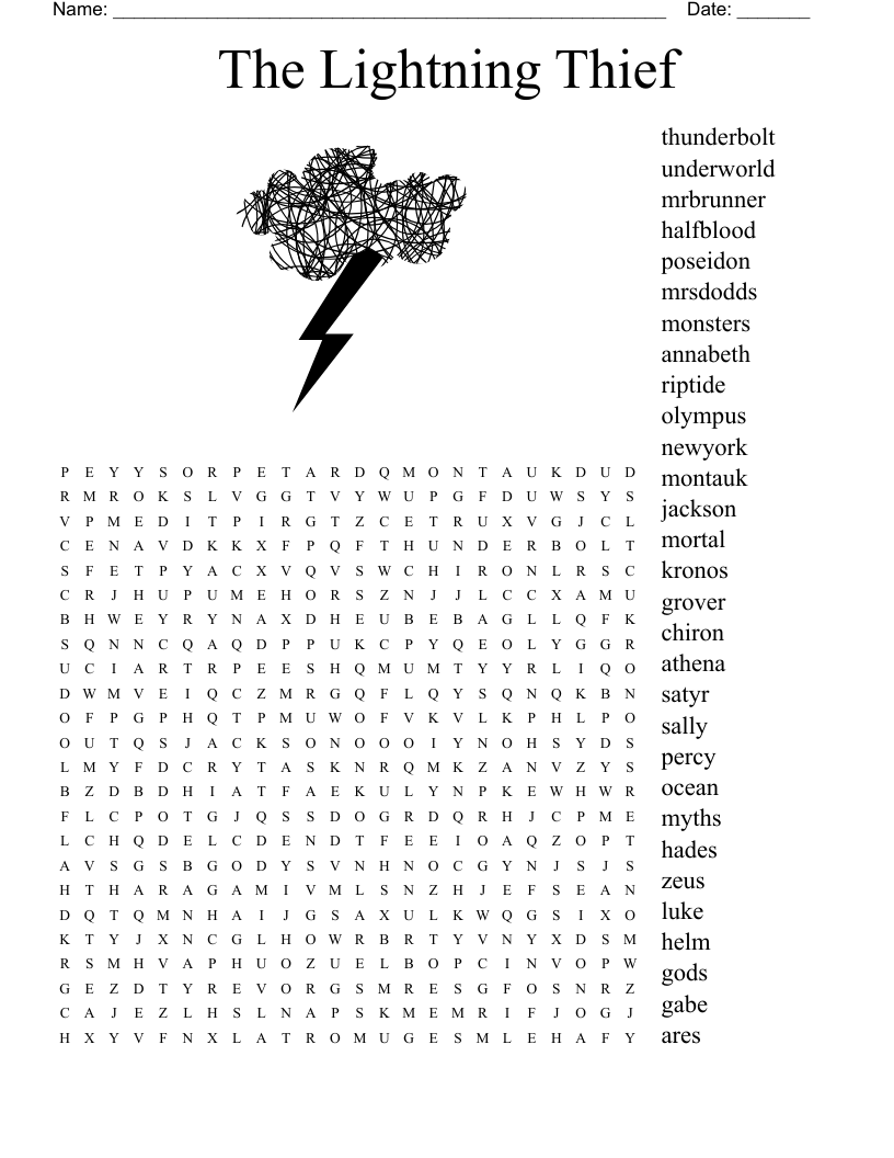 Percy Jackson The LIghtning Thief Word Search WordMint