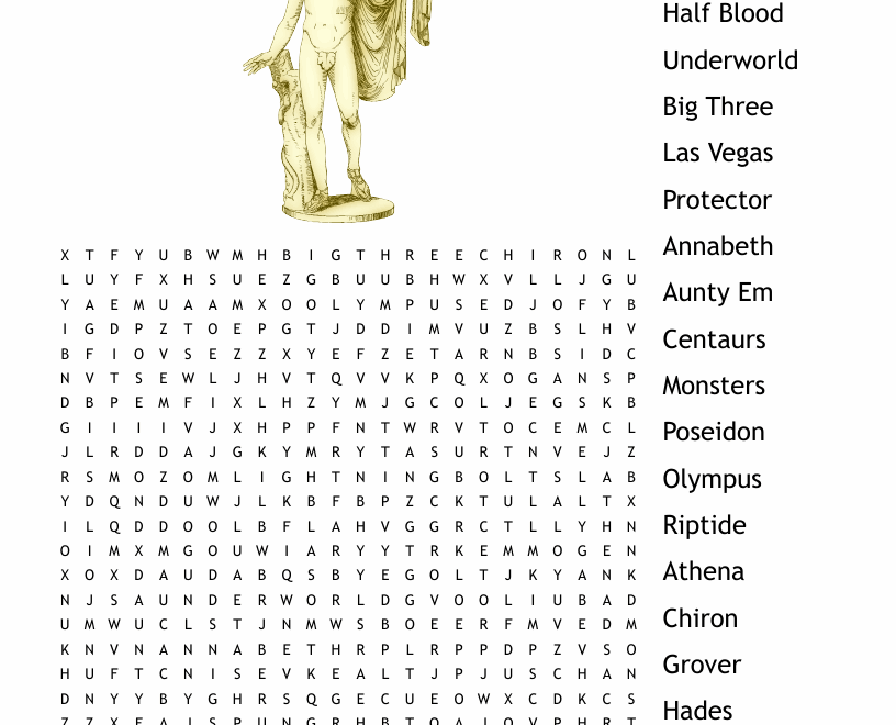 Percy Jackson The LIghtning Thief Word Search WordMint