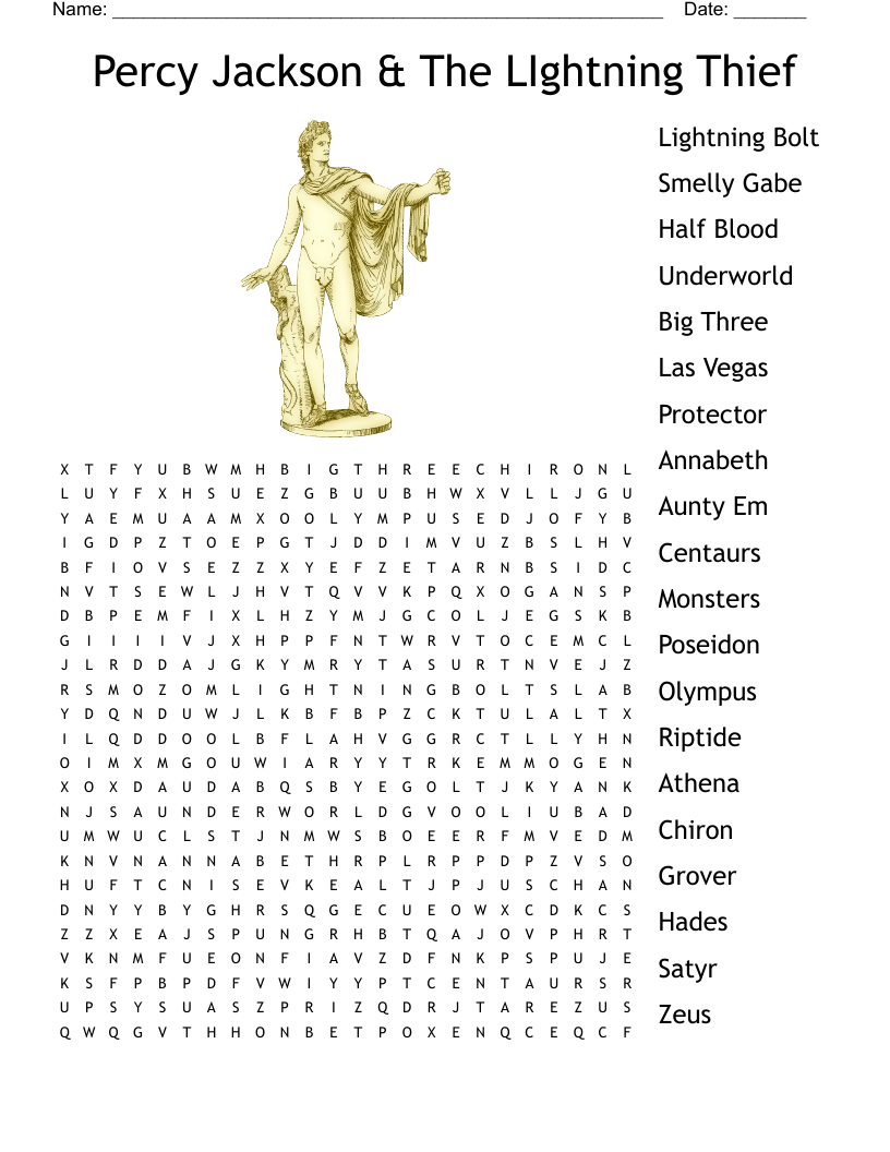 Percy Jackson The LIghtning Thief Word Search WordMint