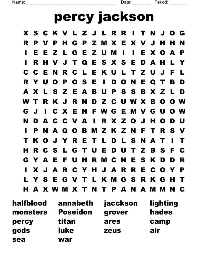Percy Jackson Word Search WordMint