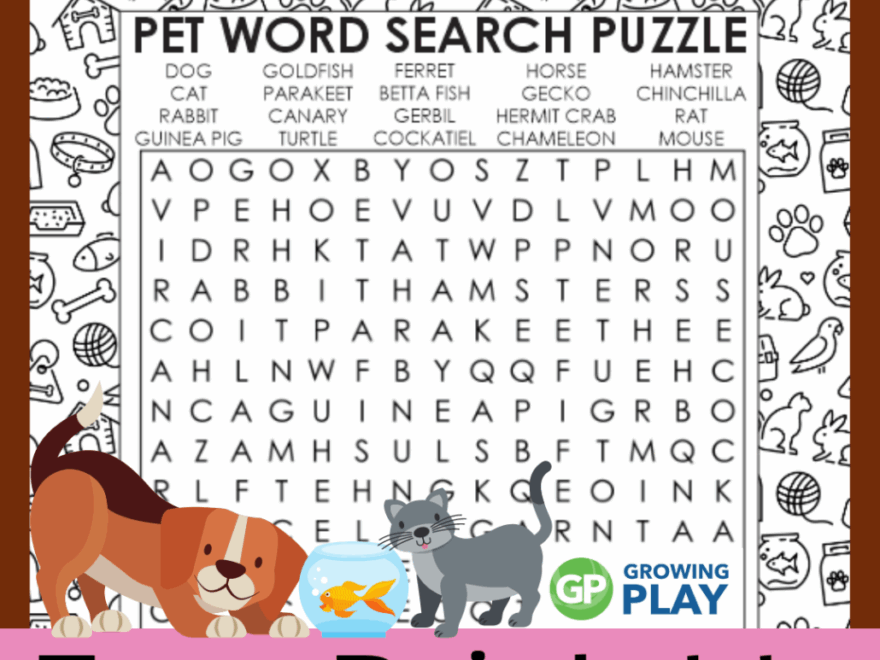 Pet Word Search Free Printable Growing Play