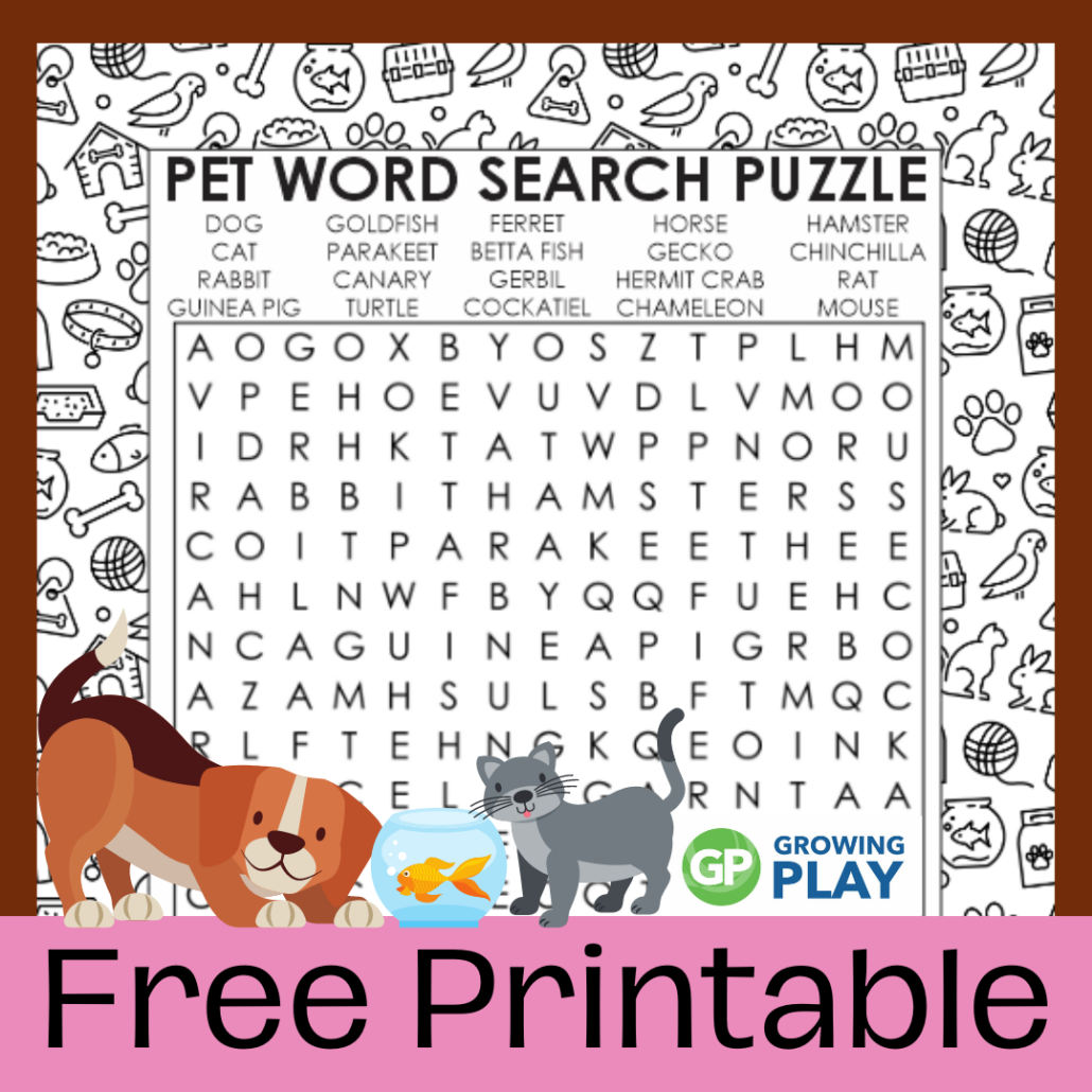 Pet Word Search Free Printable Growing Play