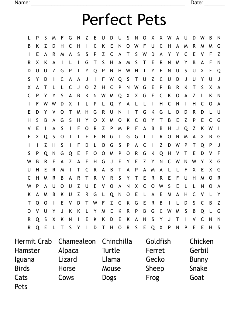 Pets Kids Crossword Puzzle Word Search WordMint