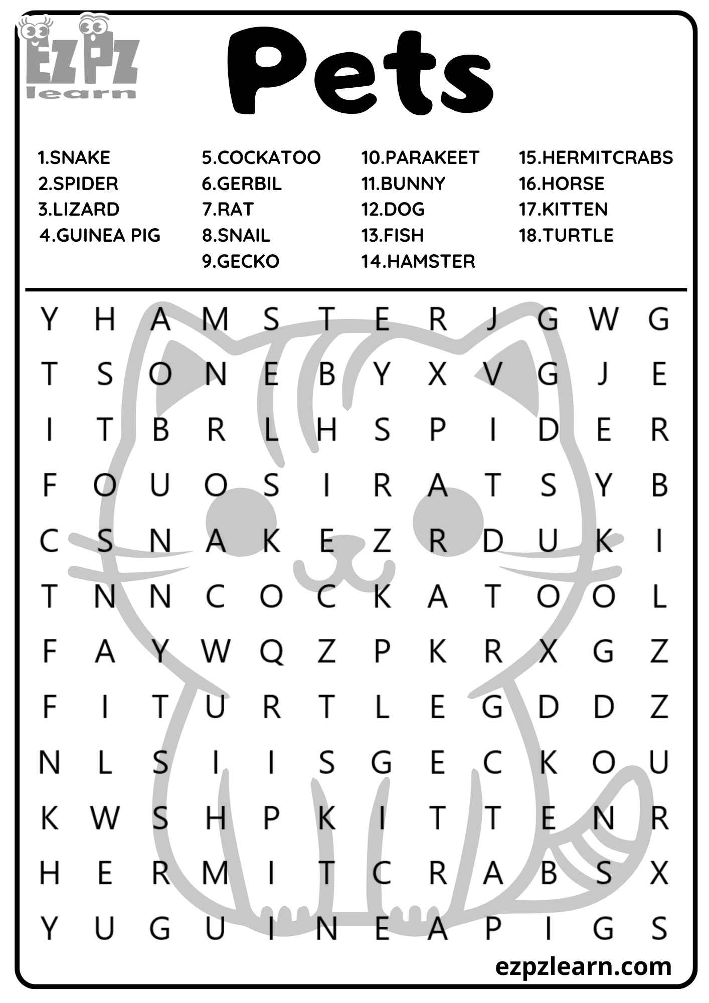 Free Printable Animal Word Search