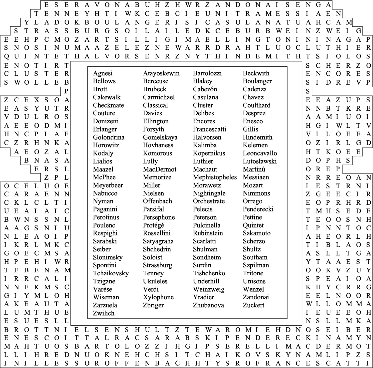 Pettine A Classical Music Word Search Puzzle By Allan Rae