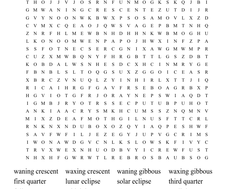 Phases Of The Moon Word Search WordMint