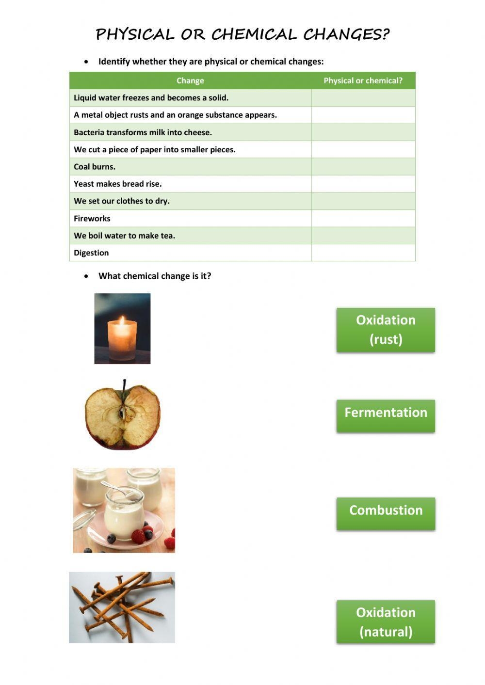 physical or chemical changes worksheet live worksheets worksheets library