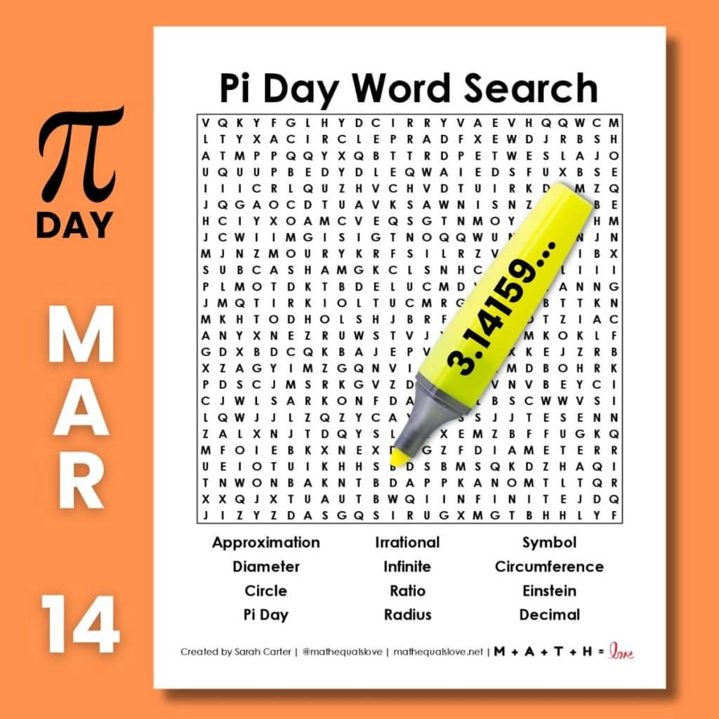 pi day word search math love