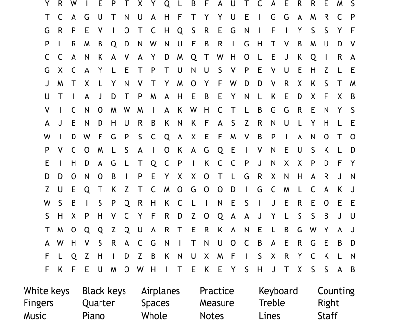 Piano Word Search WordMint