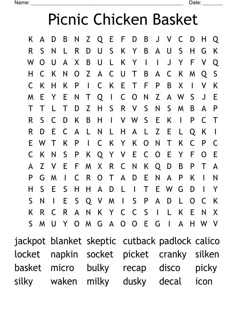 Picnic Chicken Basket Word Search WordMint