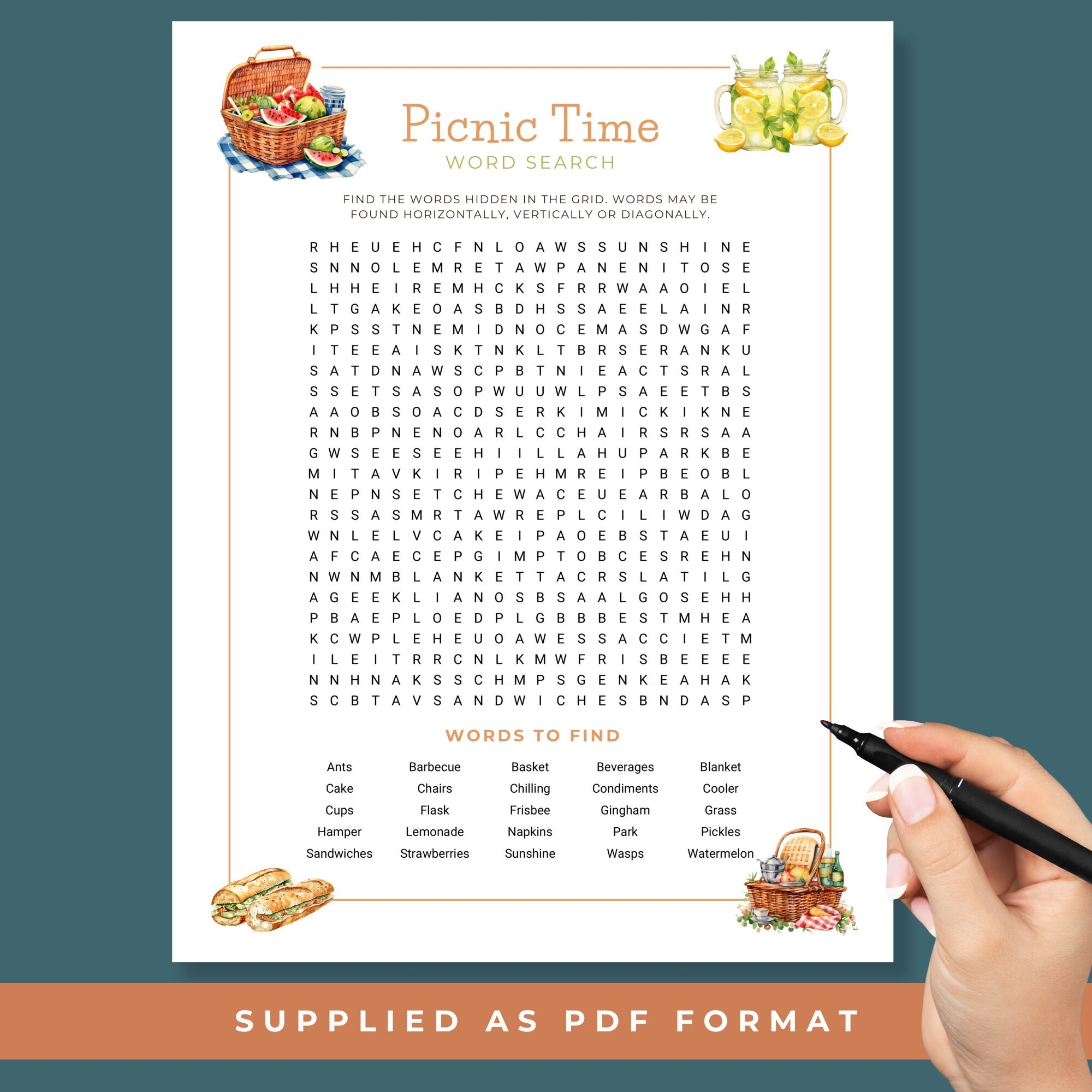 Picnic Word Search Printable