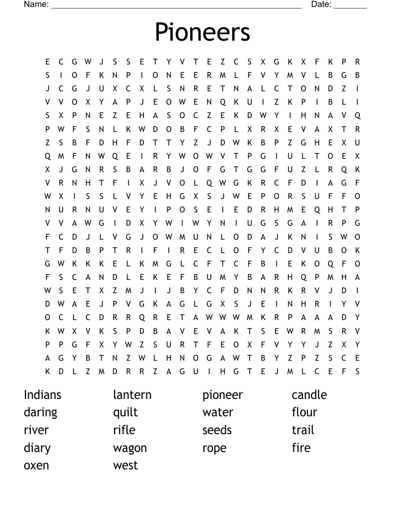 Pioneers Word Search WordMint