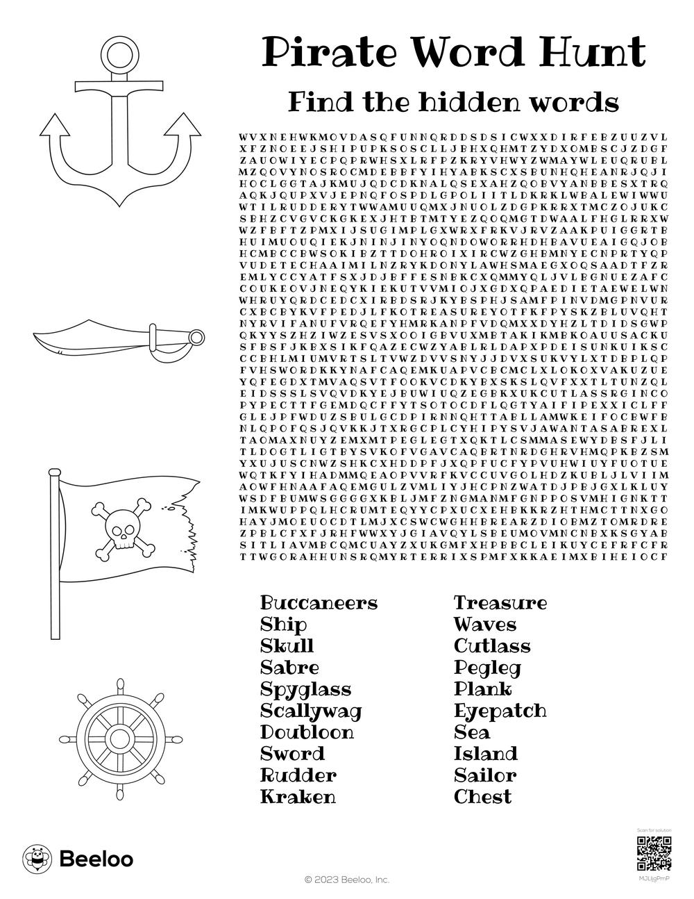 Free Printable Pirate Word Search