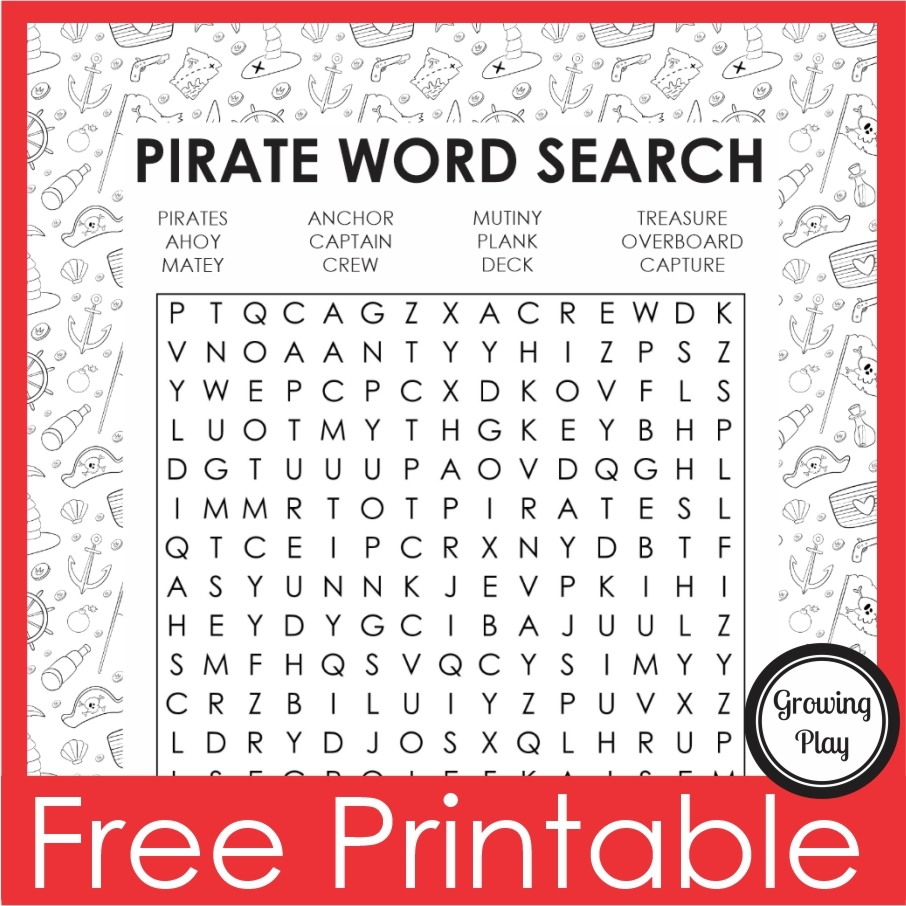 Pirate Word Search PDF Free Printable Growing Play