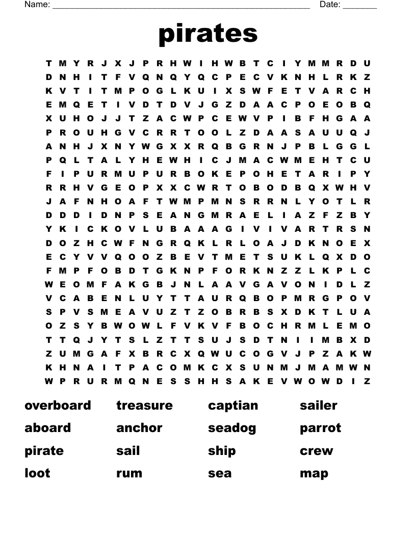 Pirates Word Search WordMint