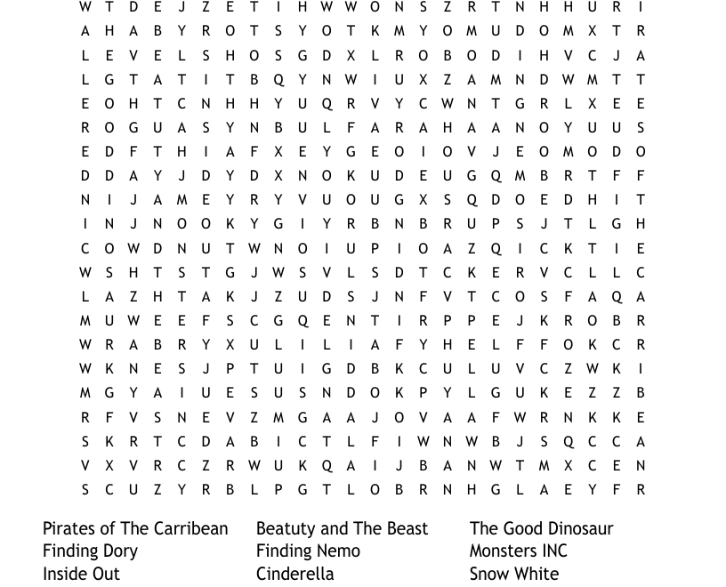 Pixar Word Search WordMint