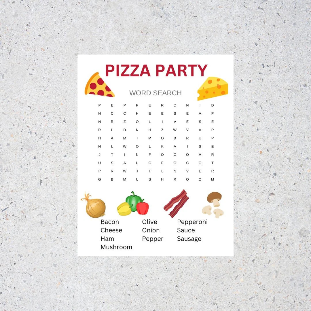 Pizza Party Word Search With Answer Key Printable Word Search Etsy