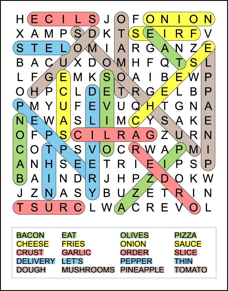 Pizza Word Search For Kids Tree Valley Academy