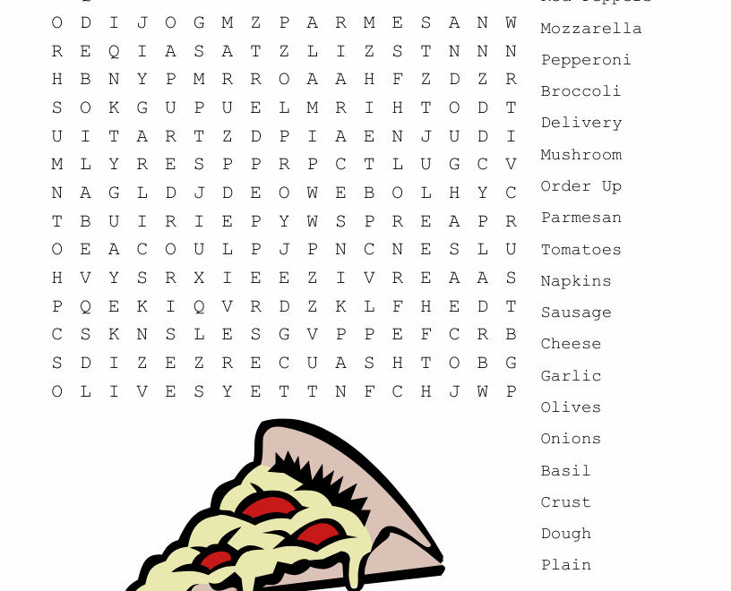 Pizza Word Search WordMint