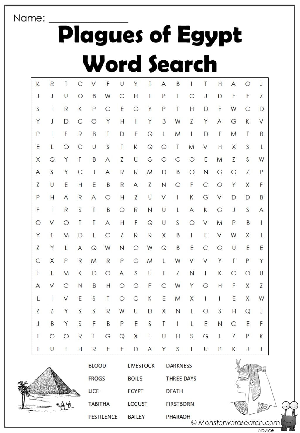 Plagues Of Egypt Word Search Monster Word Search