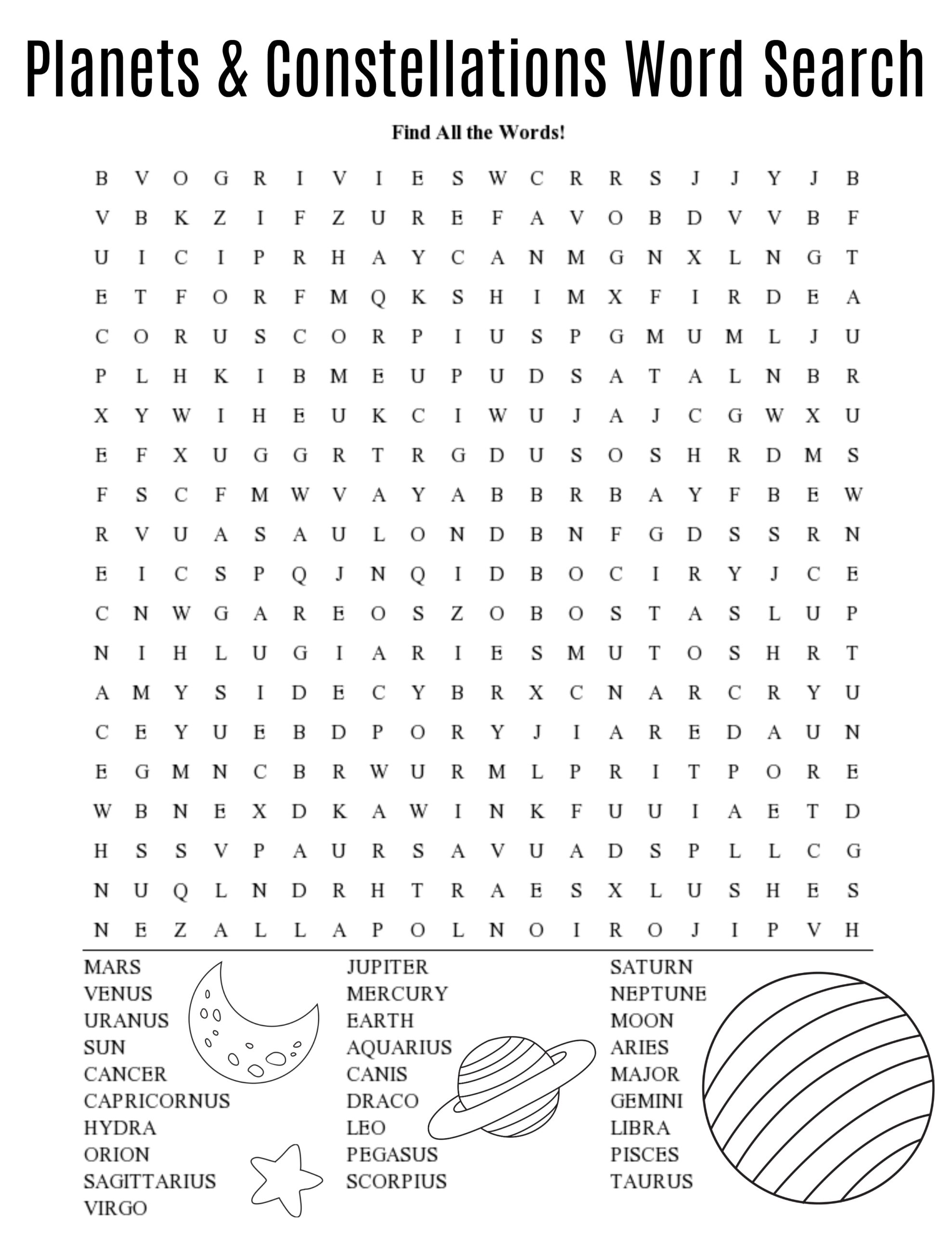 Planets And Constellations Word Search Thrifty Mommas Tips Planets And Constellations Word Search Thrifty Mommas Tips